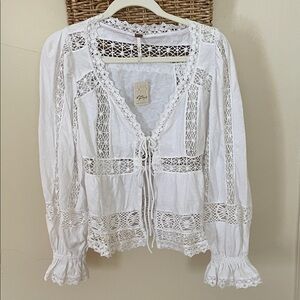 Free people white tie front crochet boho blouse NWT retail $98 szm